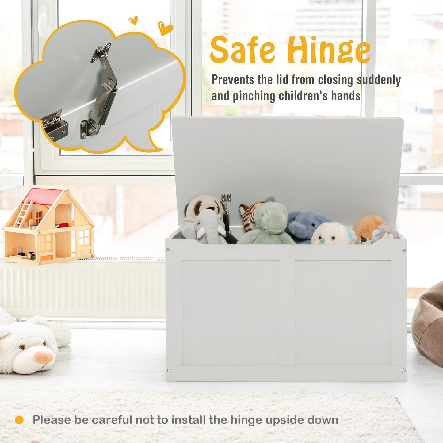 Safety Hinge Wooden Chest Organizer Toy Storage Box-Gray Kids Crystal
