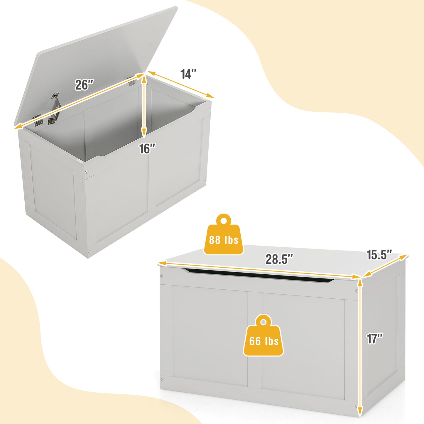 Safety Hinge Wooden Chest Organizer Toy Storage Box-Gray Kids Crystal