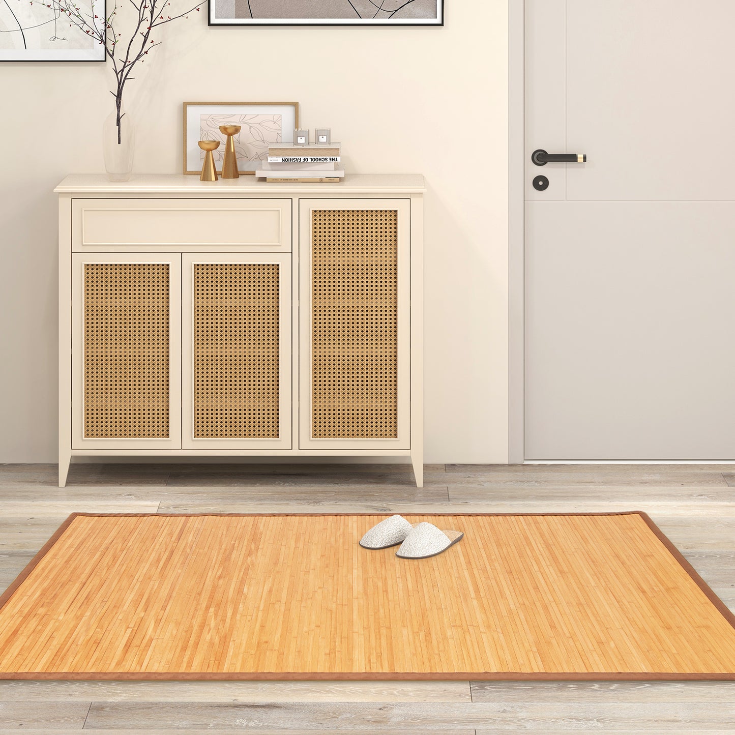 5 x 8 Feet Bamboo Floor Mat with Anti-Slip Backing for Living Room Bedroom