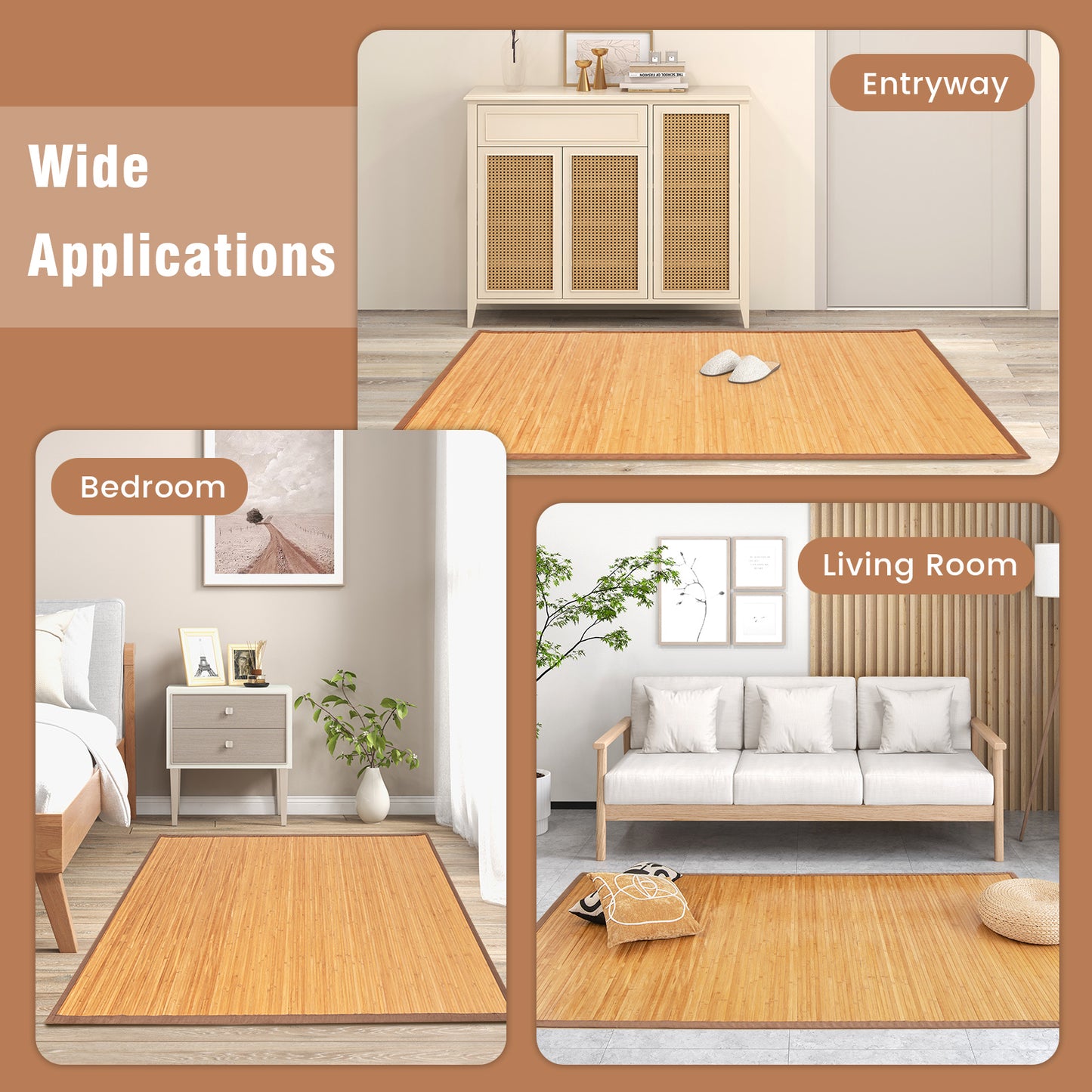 5 x 8 Feet Bamboo Floor Mat with Anti-Slip Backing for Living Room Bedroom