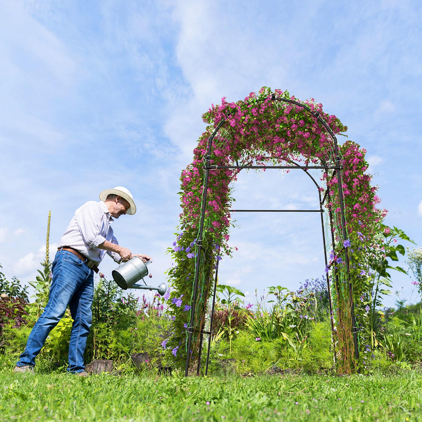 7.5 Feet Garden Arch Trellis with PE Coated Metal Structure Kids Crystal