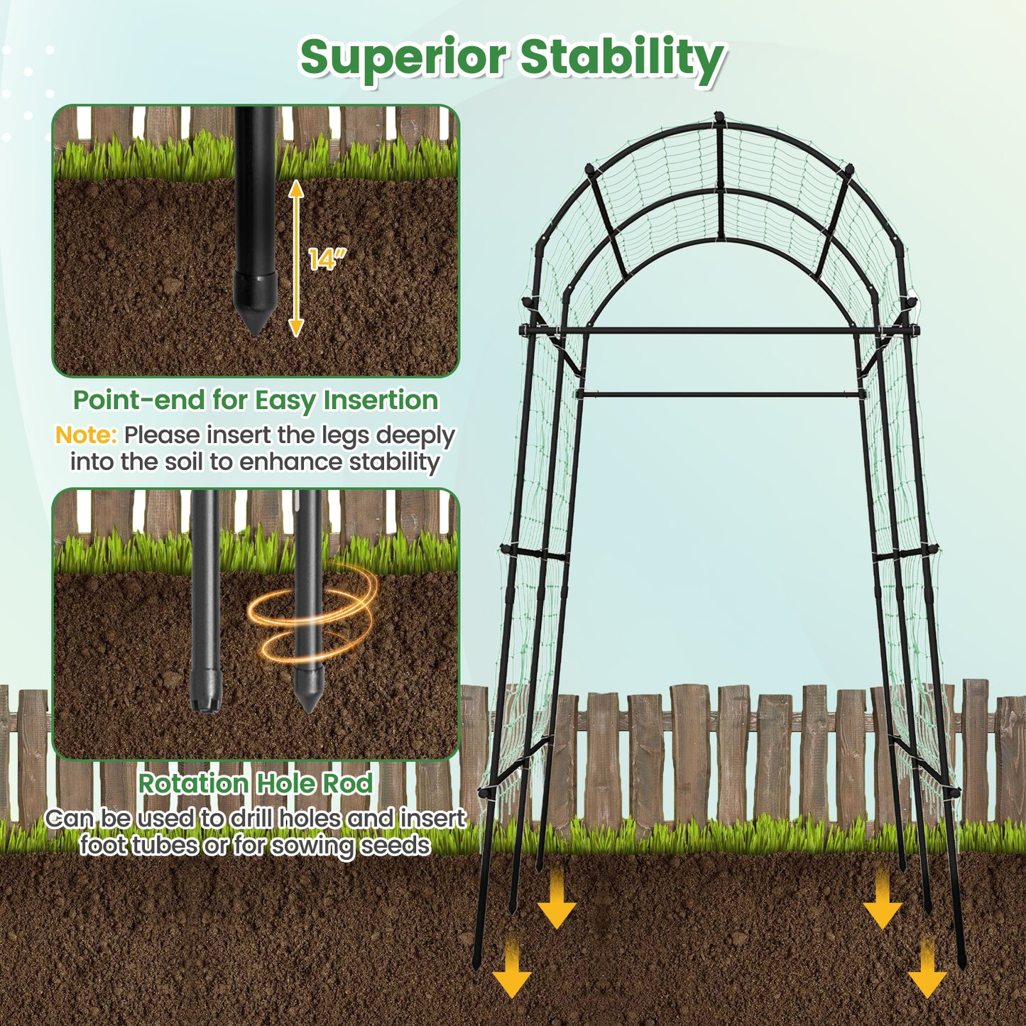 7.5 Feet Garden Arch Trellis with PE Coated Metal Structure Kids Crystal