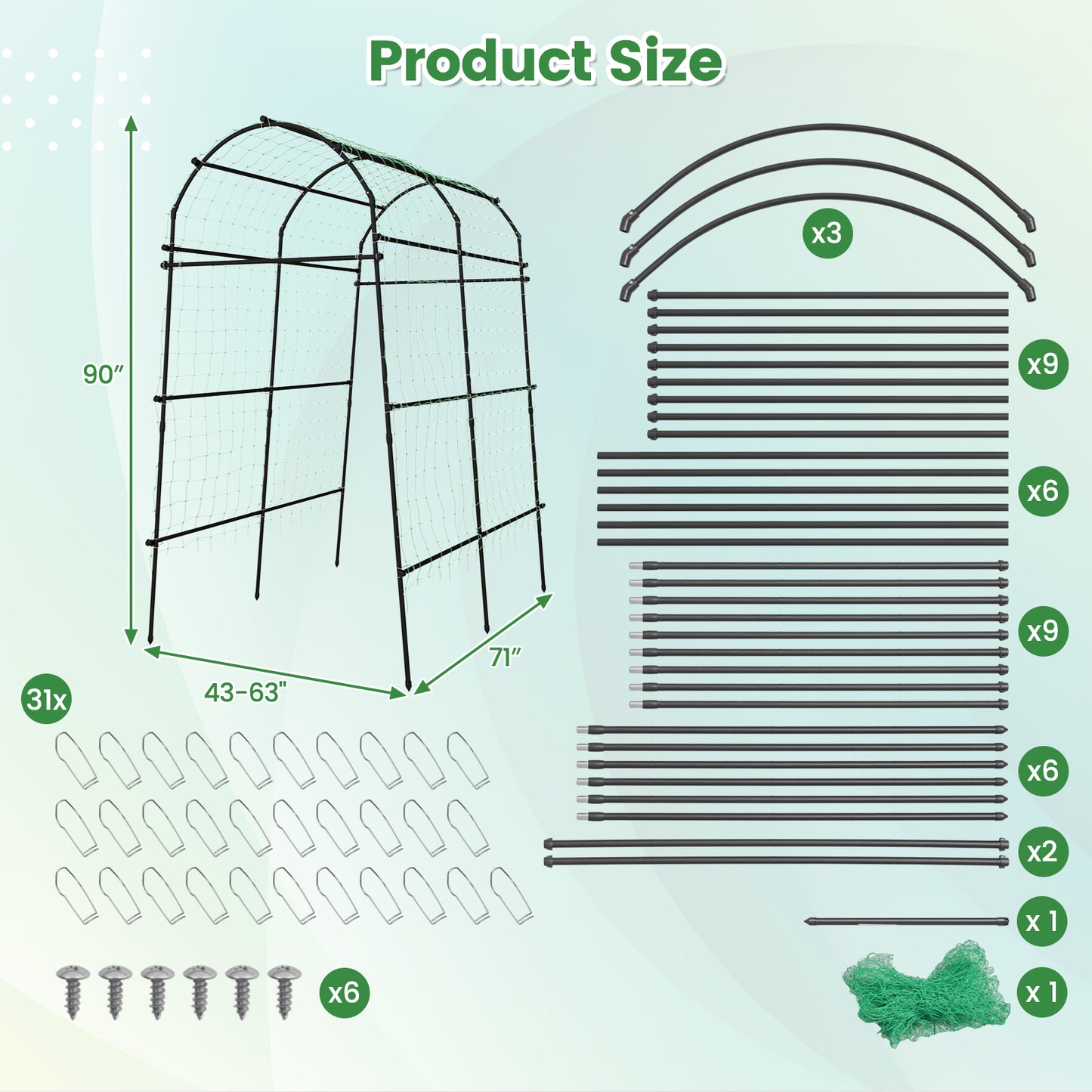 7.5 Feet Garden Arch Trellis with PE Coated Metal Structure Kids Crystal