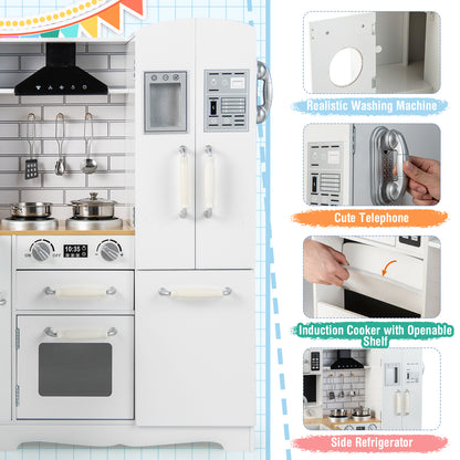Wooden Kid&#39;s Corner Kitchen Playset with Stove for Toddlers-Natural &amp; White