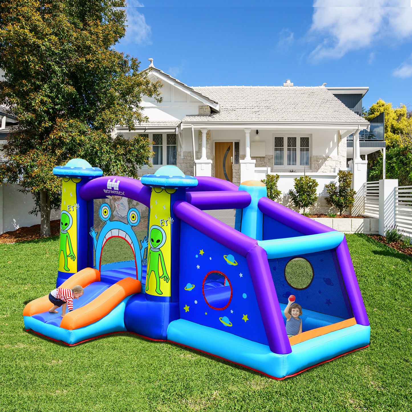 Kids Inflatable Bounce House Aliens Jumping Castle Without Blower Kids Crystal