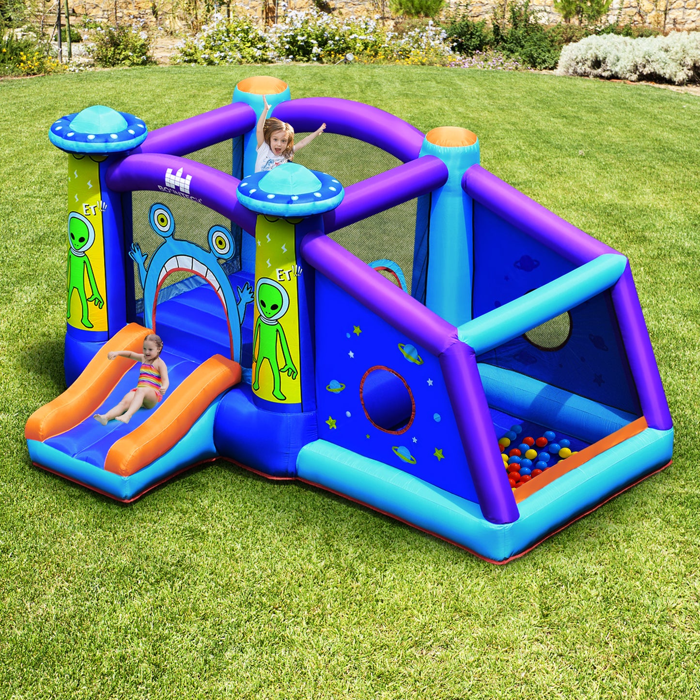 Kids Inflatable Bounce House Aliens Jumping Castle Without Blower Kids Crystal