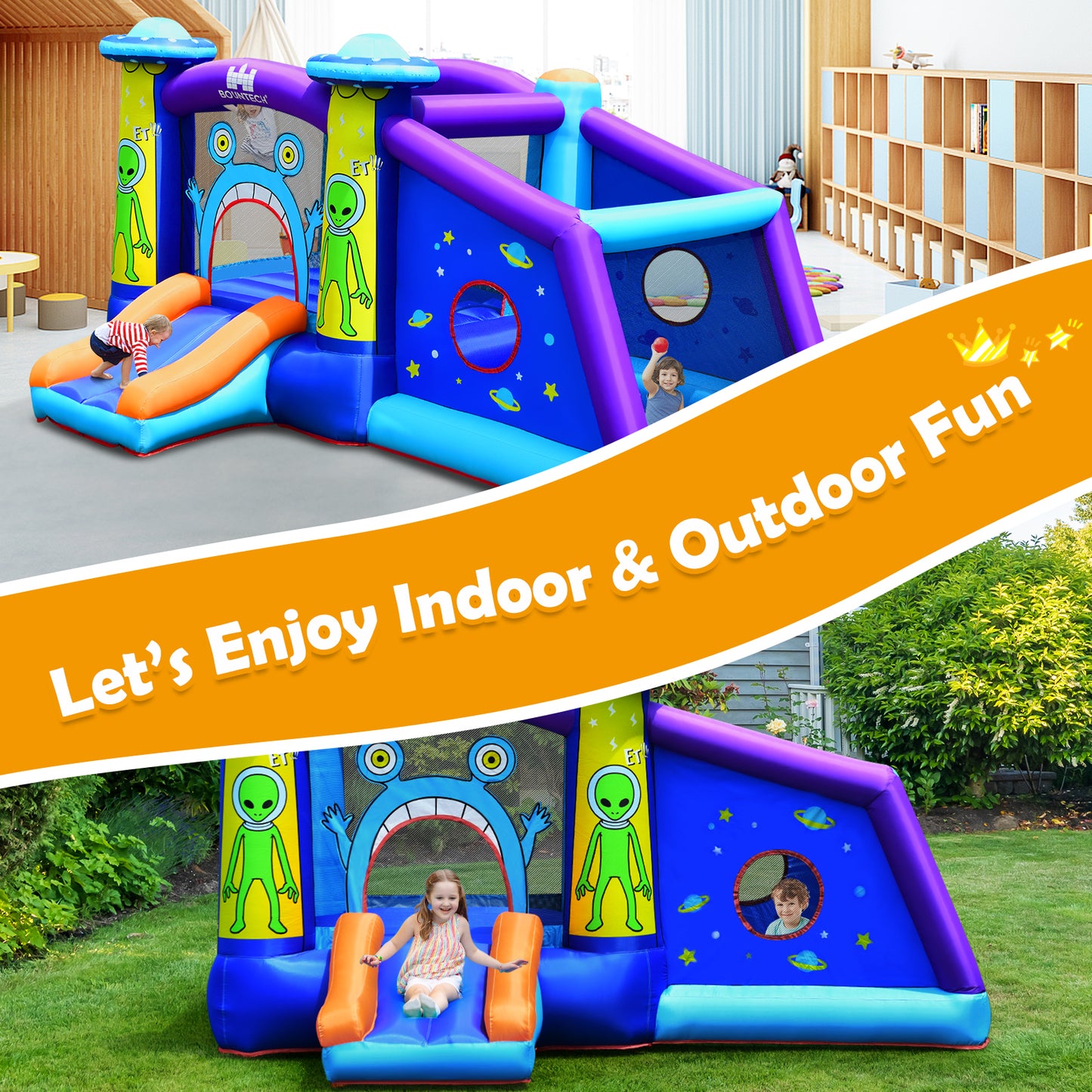 Kids Inflatable Bounce House Aliens Jumping Castle Without Blower Kids Crystal