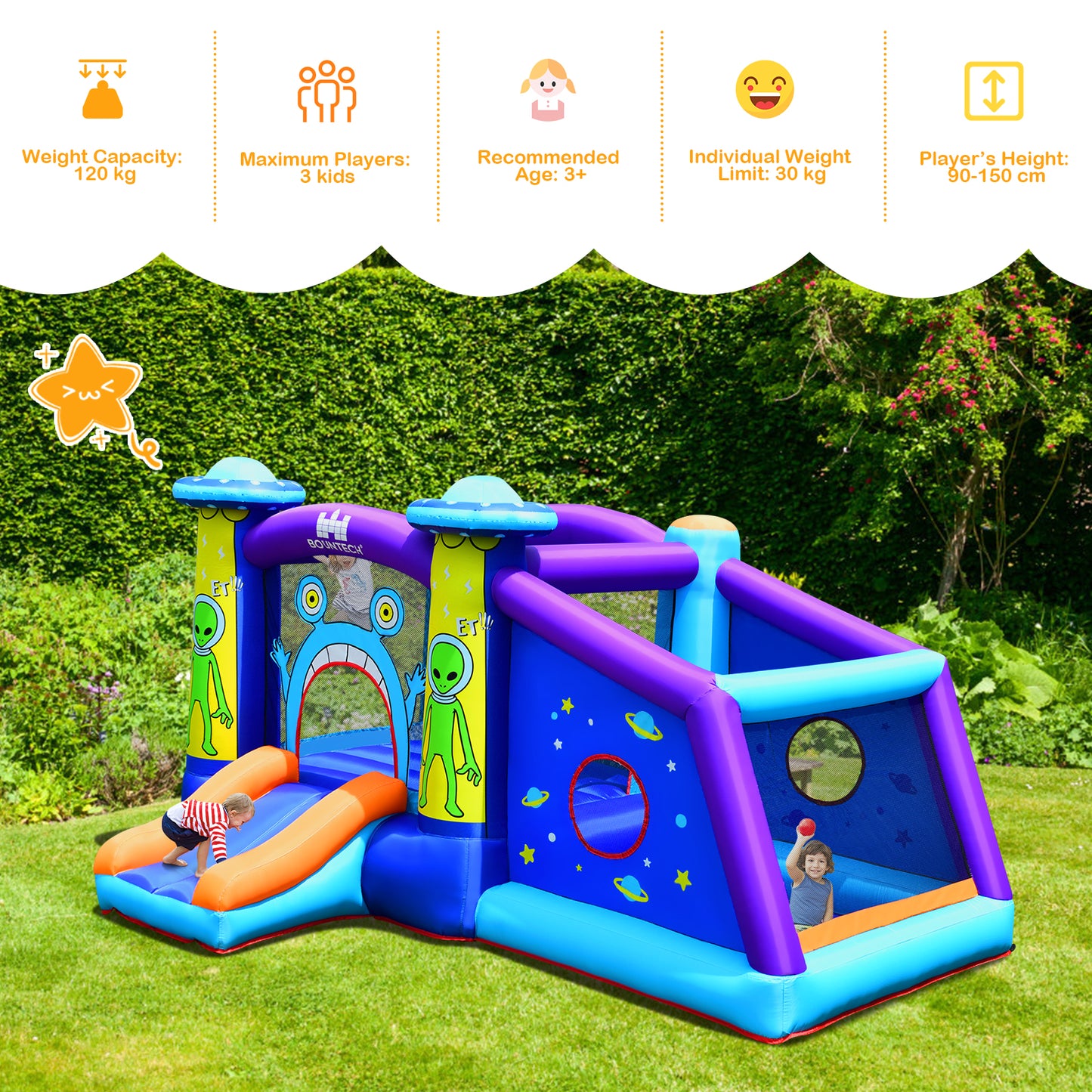 Kids Inflatable Bounce House Aliens Jumping Castle Without Blower Kids Crystal