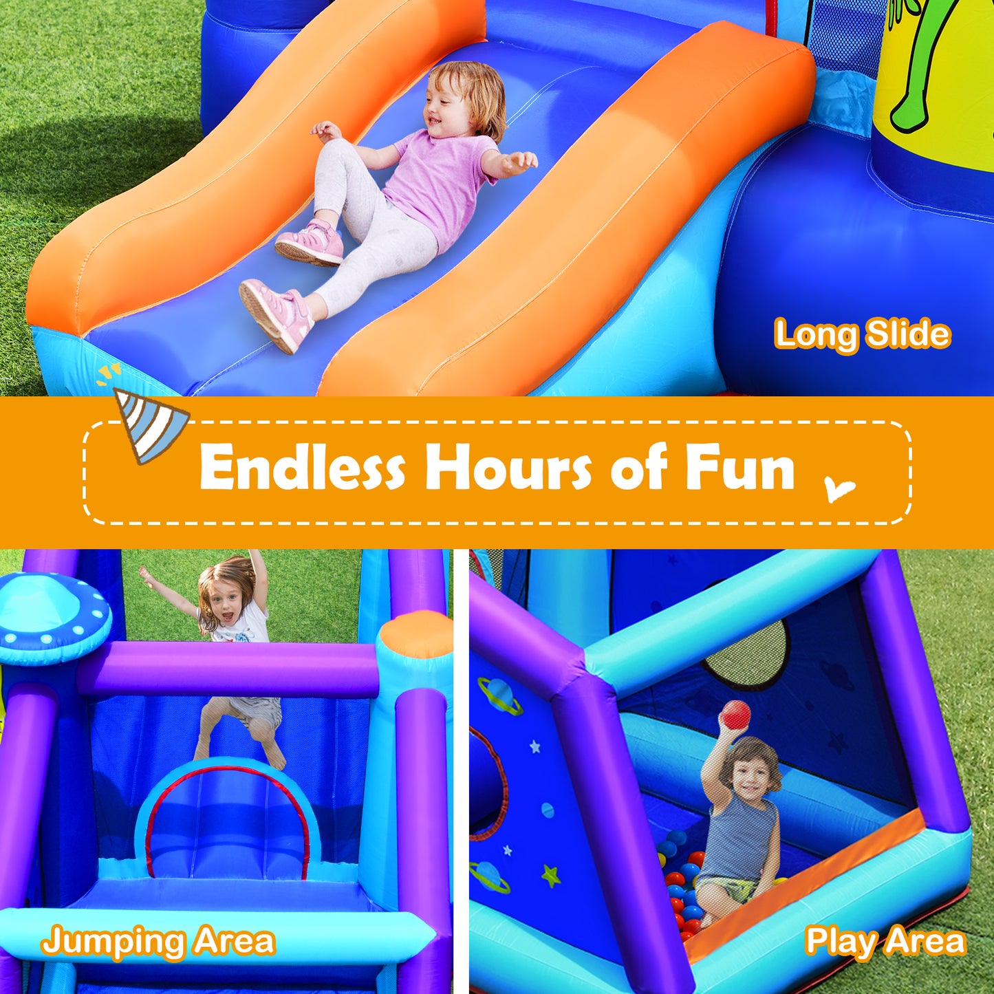 Kids Inflatable Bounce House Aliens Jumping Castle Without Blower Kids Crystal