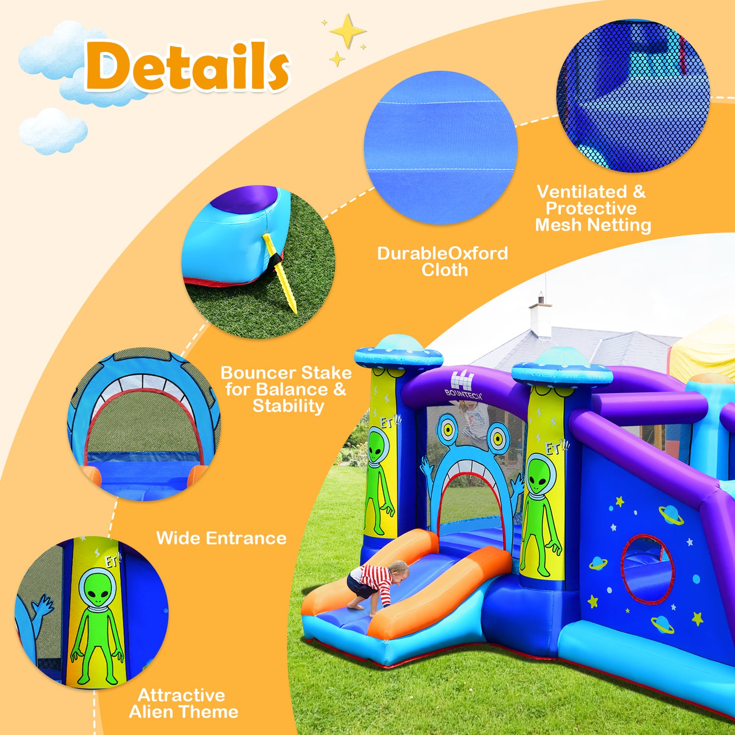 Kids Inflatable Bounce House Aliens Jumping Castle Without Blower Kids Crystal