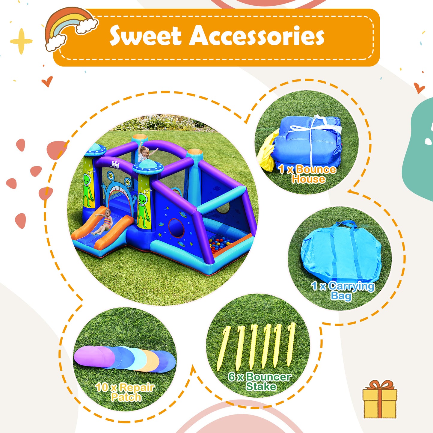 Kids Inflatable Bounce House Aliens Jumping Castle Without Blower Kids Crystal