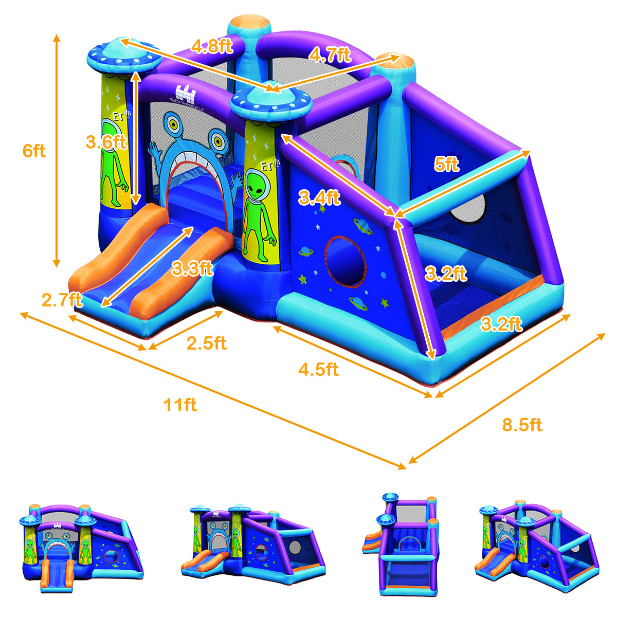 Kids Inflatable Bounce House Aliens Jumping Castle Without Blower Kids Crystal