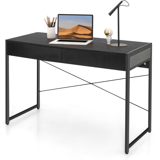 2-Drawer Home Office Desk with Steel Frame-Black Kids Crystal