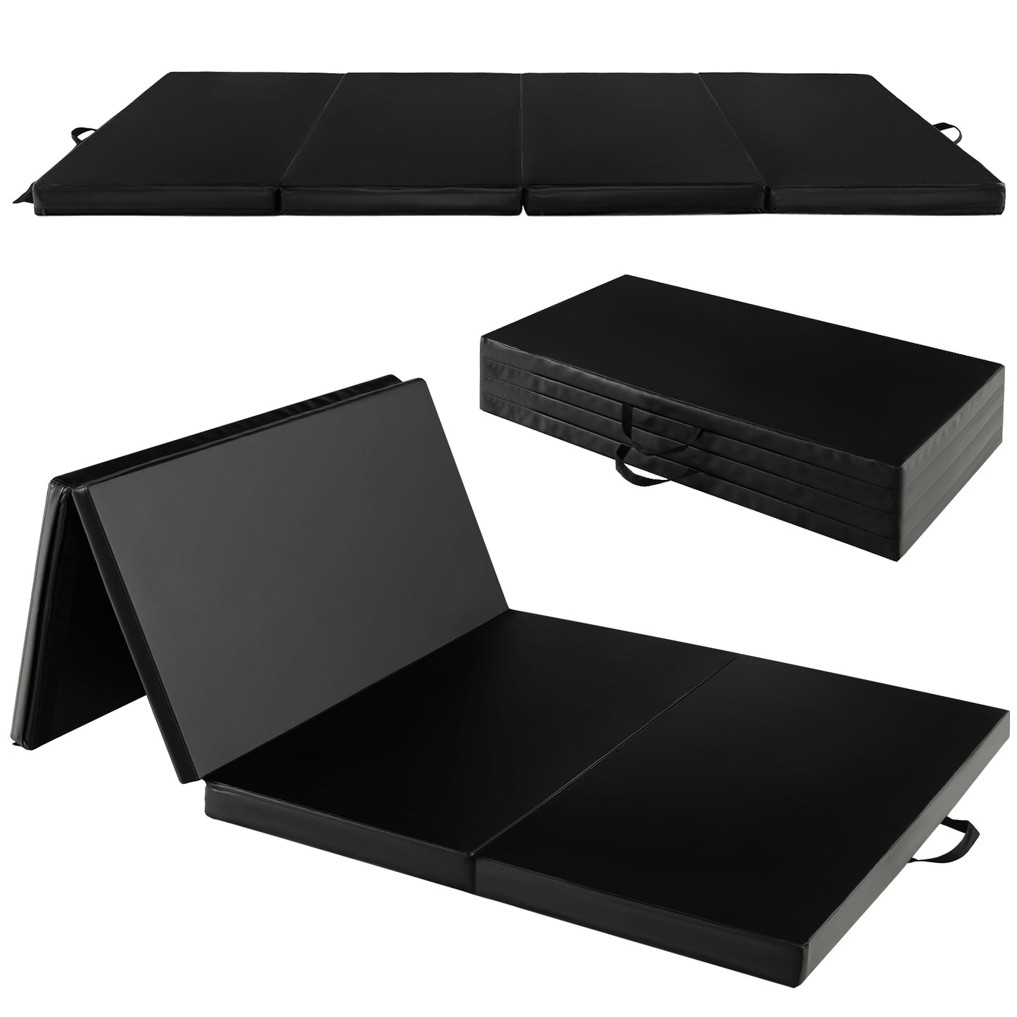 Folding Gymnastics Mat with Carry Handles and Sweatproof Detachable PU Leather Cover-Black Kids Crystal