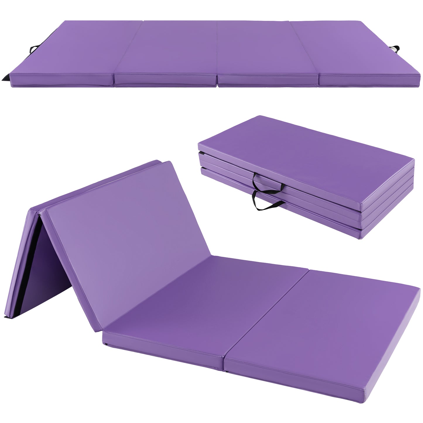 Folding Gymnastics Mat with Carry Handles and Sweatproof Detachable PU Leather Cover-Purple Kids Crystal
