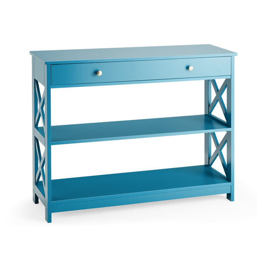 Console Table 3-Tier with Drawer and Storage Shelves-Blue Kids Crystal