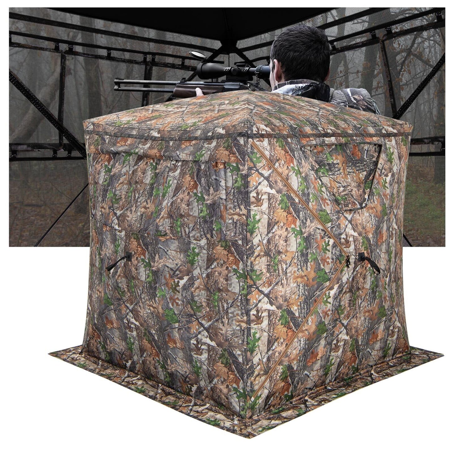 2-3 Person Hunting Blind Portable Pop Up Ground Tent with Carry Bag and Storage Pocket Kids Crystal