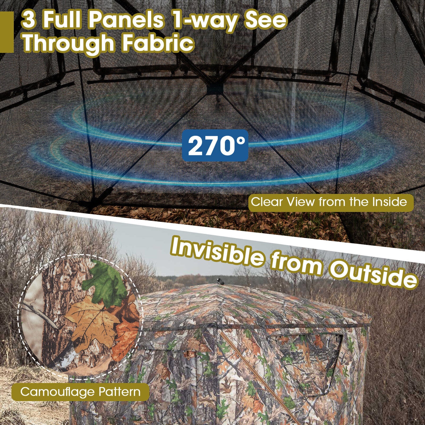 2-3 Person Hunting Blind Portable Pop Up Ground Tent with Carry Bag and Storage Pocket Kids Crystal