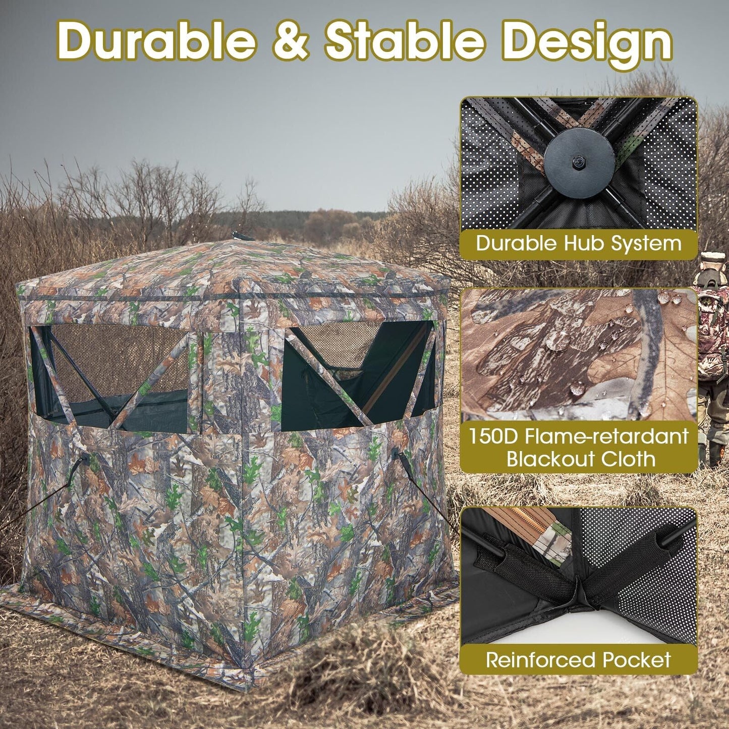 2-3 Person Hunting Blind Portable Pop Up Ground Tent with Carry Bag and Storage Pocket Kids Crystal