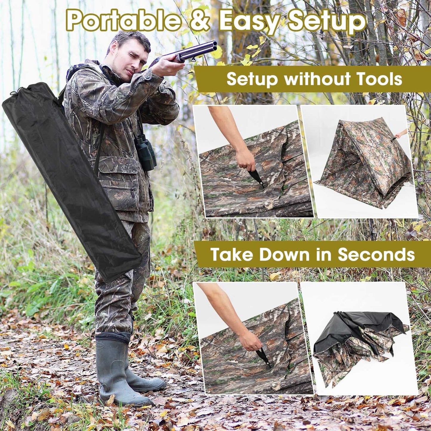 2-3 Person Hunting Blind Portable Pop Up Ground Tent with Carry Bag and Storage Pocket Kids Crystal