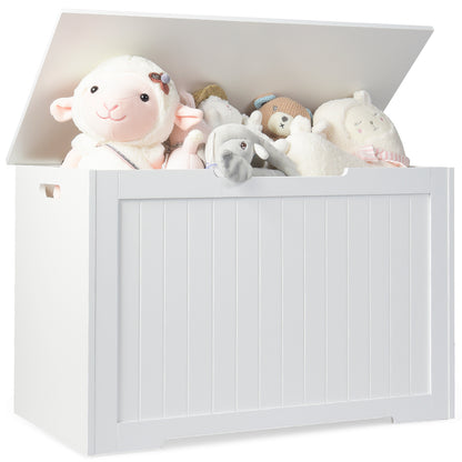 Toy Box Wooden Toy Organizer with Flip-Top Lid-White