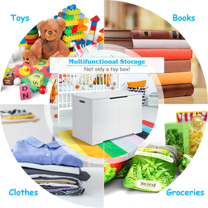 Toy Box Wooden Toy Organizer with Flip-Top Lid-White
