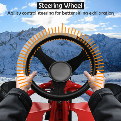 Kids Snow Sled with Steering Wheel and Double Brakes Pull Rope-Red