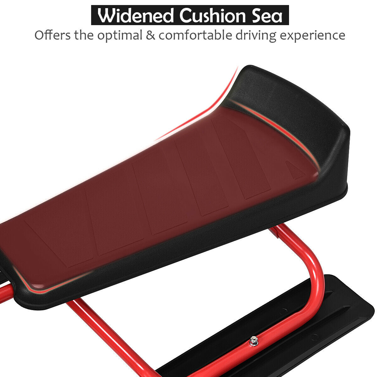 Kids Snow Sled with Steering Wheel and Double Brakes Pull Rope-Red Kids Crystal