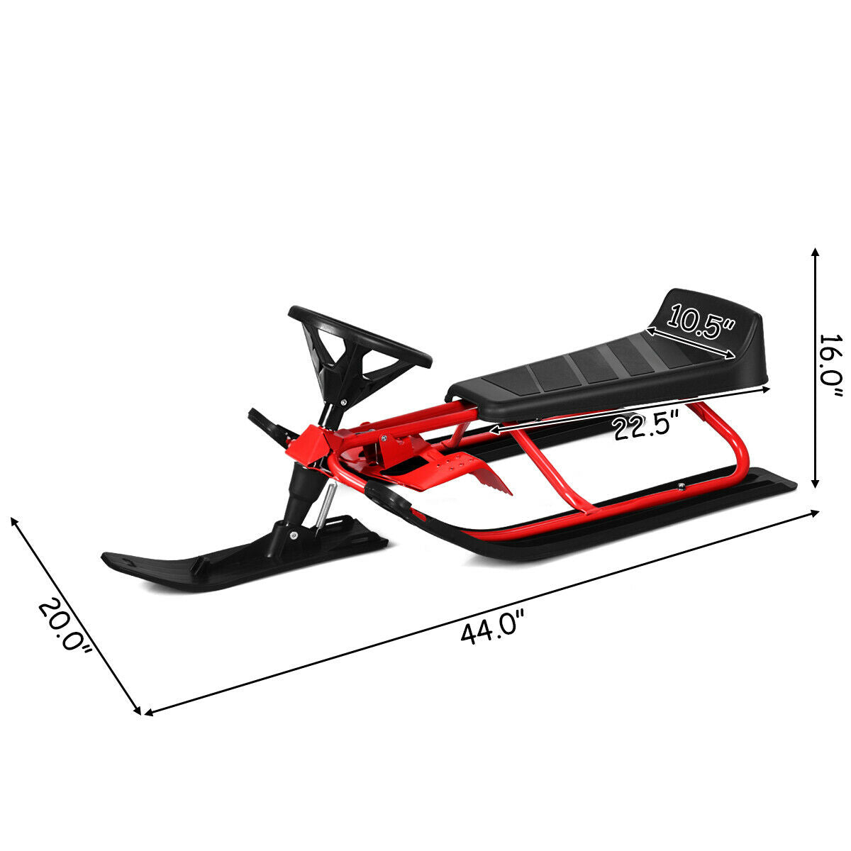 Kids Snow Sled with Steering Wheel and Double Brakes Pull Rope-Red Kids Crystal