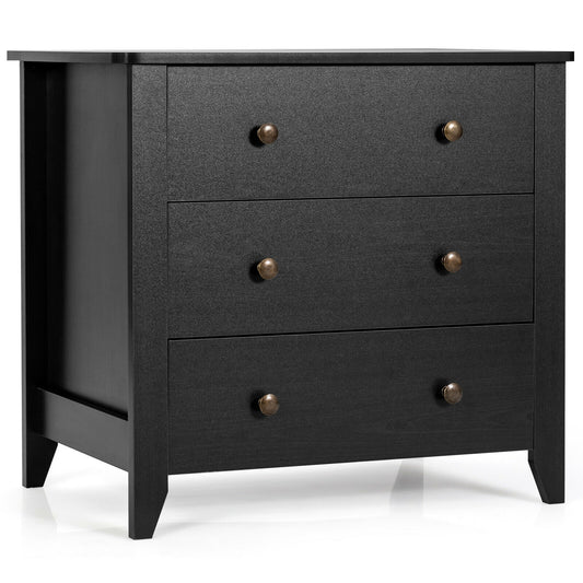 3 Drawer Dresser Chest of Drawers Bedside Table-Black Kids Crystal