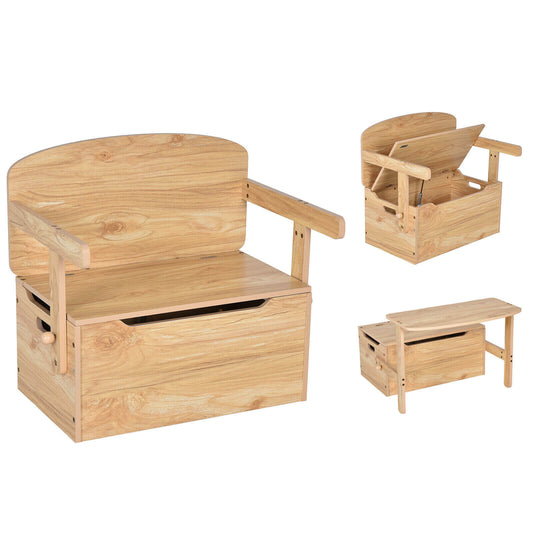 3-in-1 Kids Convertible Storage Bench Wood Activity Table and Chair Set-Natural Kids Crystal