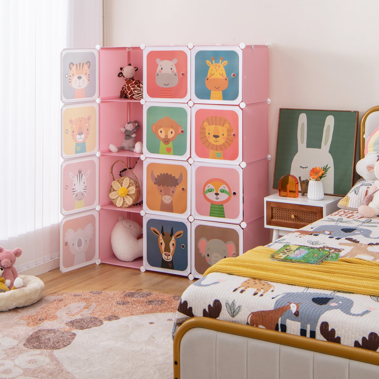 12 Cube Kids Wardrobe Closet with Hanging Section and Doors-Pink Kids Crystal