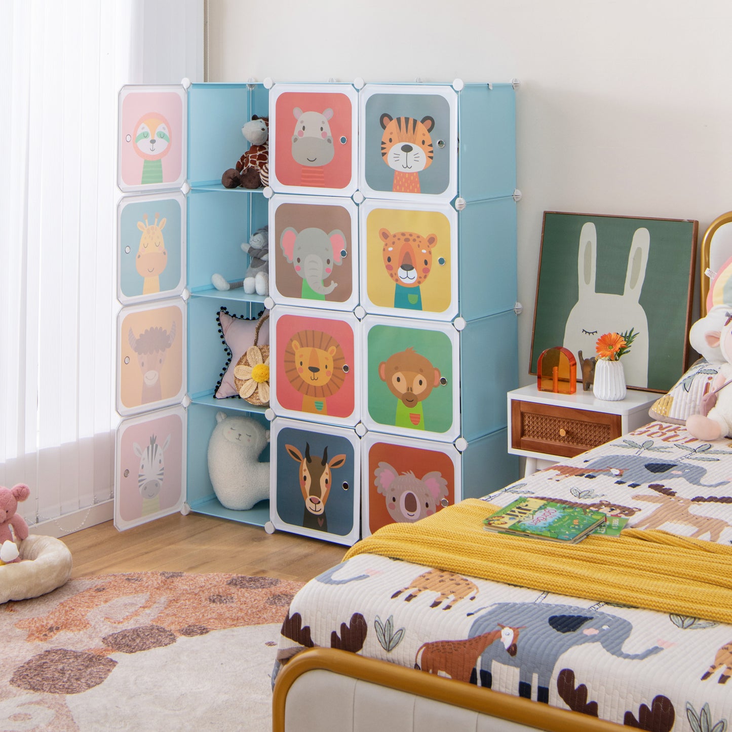 12 Cube Kids Wardrobe Closet with Hanging Section and Doors-Blue Kids Crystal