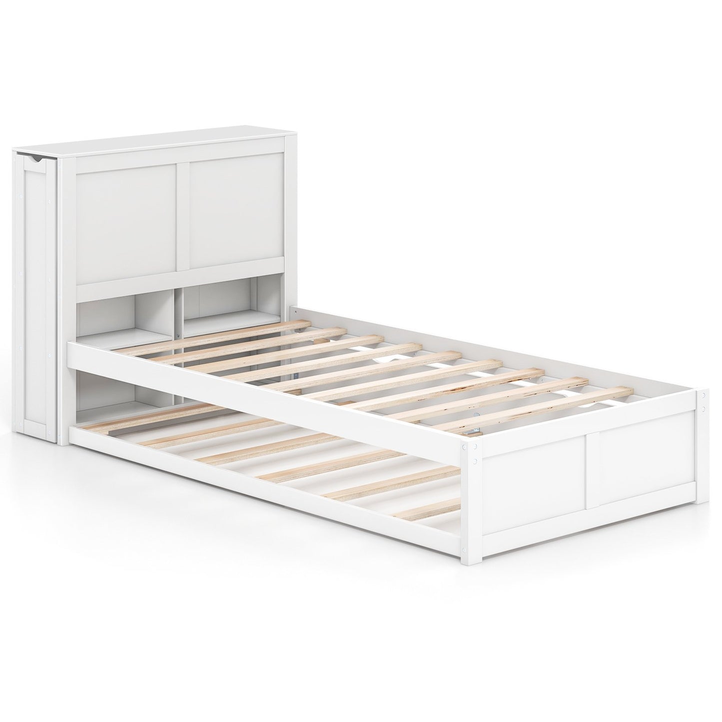 Twin/Full Kids Wooden Platform Bed with Trundle Storage Headboard-Twin Size Kids Crystal
