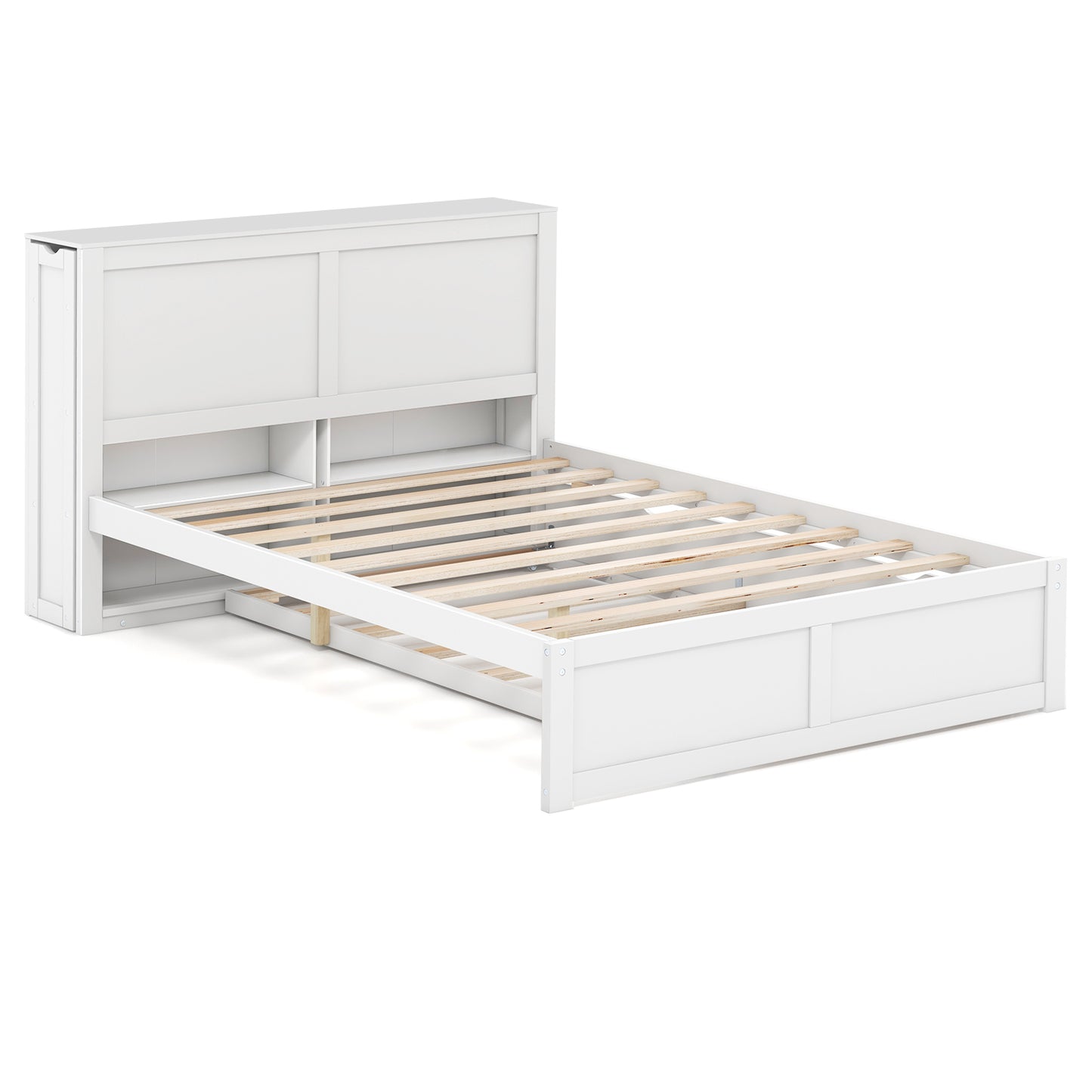 Twin/Full Kids Wooden Platform Bed with Trundle Storage Headboard-Full Size Kids Crystal