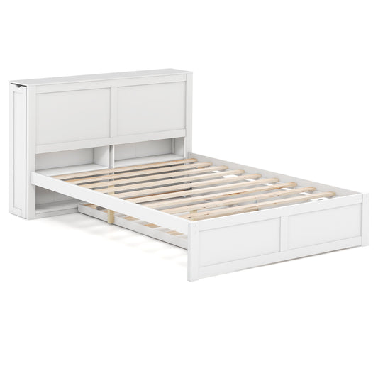 Twin/Full Kids Wooden Platform Bed with Trundle Storage Headboard-Full Size Kids Crystal
