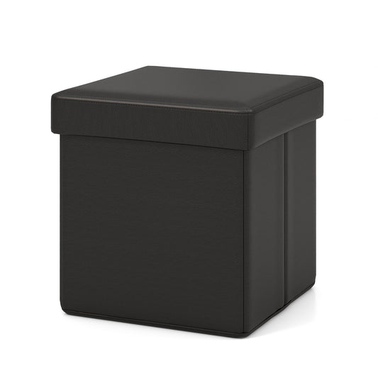 Upholstered Square Footstool with PVC Leather Surface for Bedroom-Black Kids Crystal