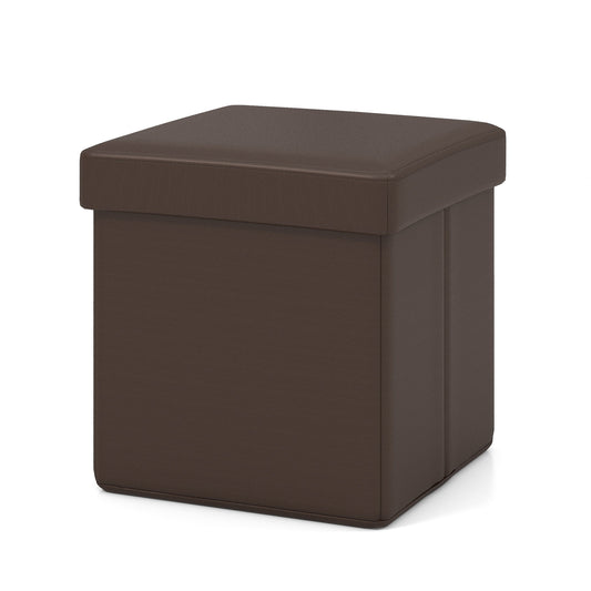 Upholstered Square Footstool with PVC Leather Surface for Bedroom-Brown Kids Crystal