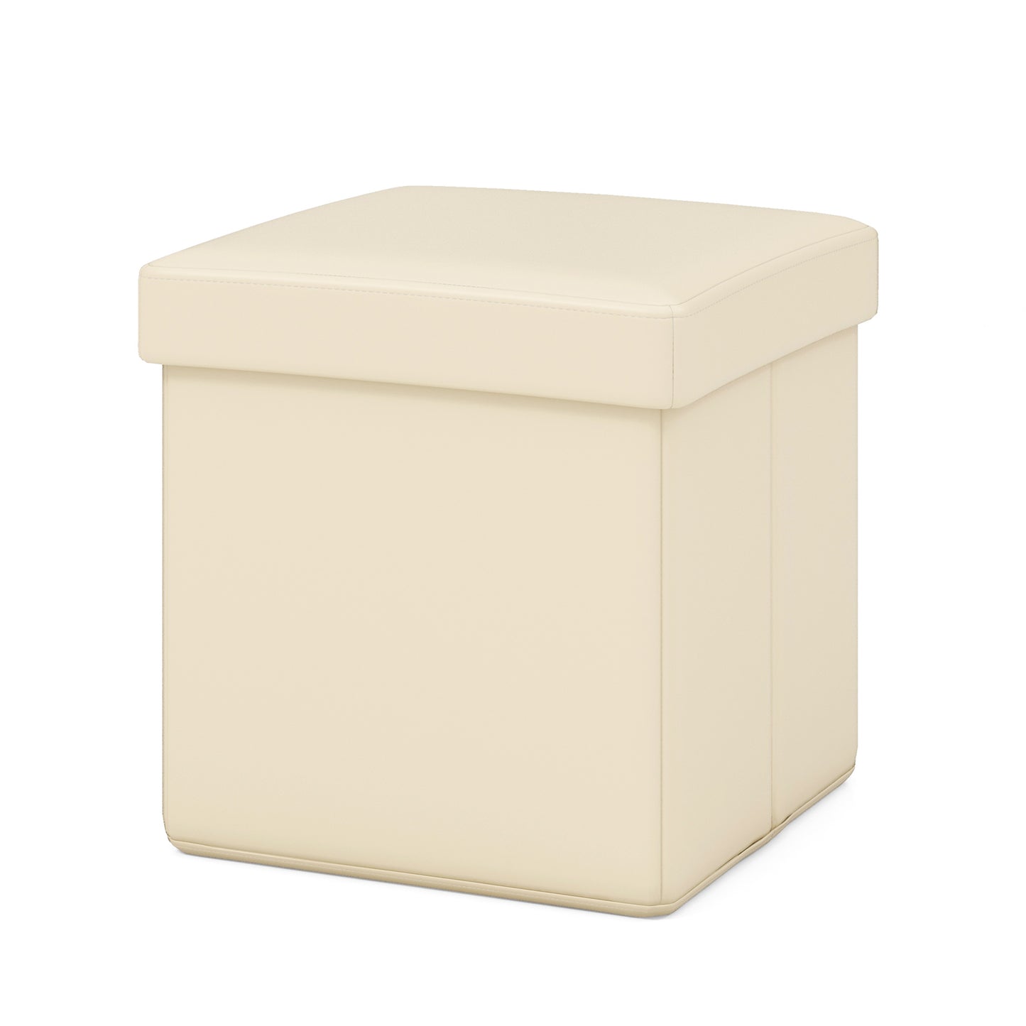 Upholstered Square Footstool with PVC Leather Surface for Bedroom-White Kids Crystal