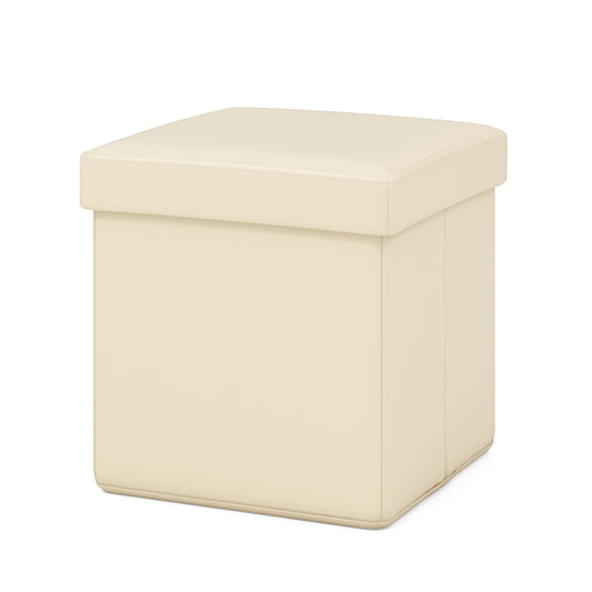 Upholstered Square Footstool with PVC Leather Surface for Bedroom-White Kids Crystal