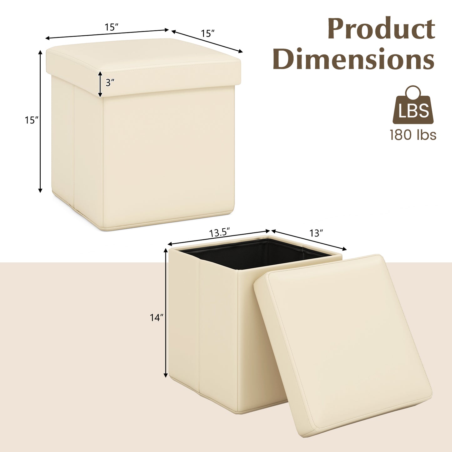 Upholstered Square Footstool with PVC Leather Surface for Bedroom-White Kids Crystal