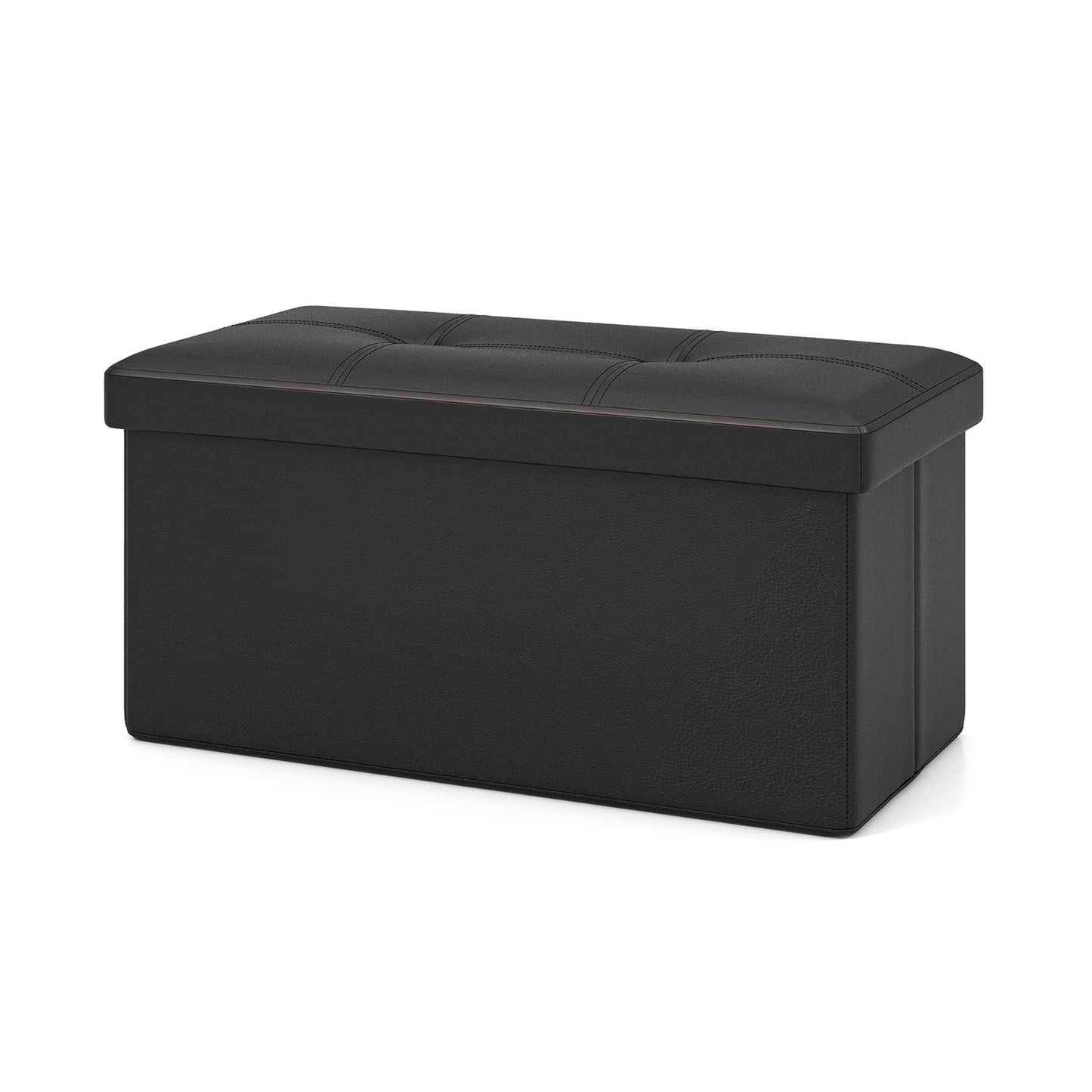 Upholstered Rectangle Footstool with PVC Leather Surface and Storage Function-Black Kids Crystal