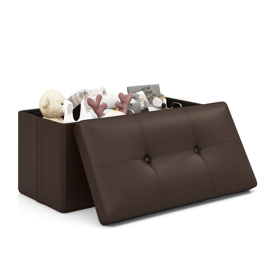 Upholstered Rectangle Footstool with PVC Leather Surface and Storage Function-Brown Kids Crystal
