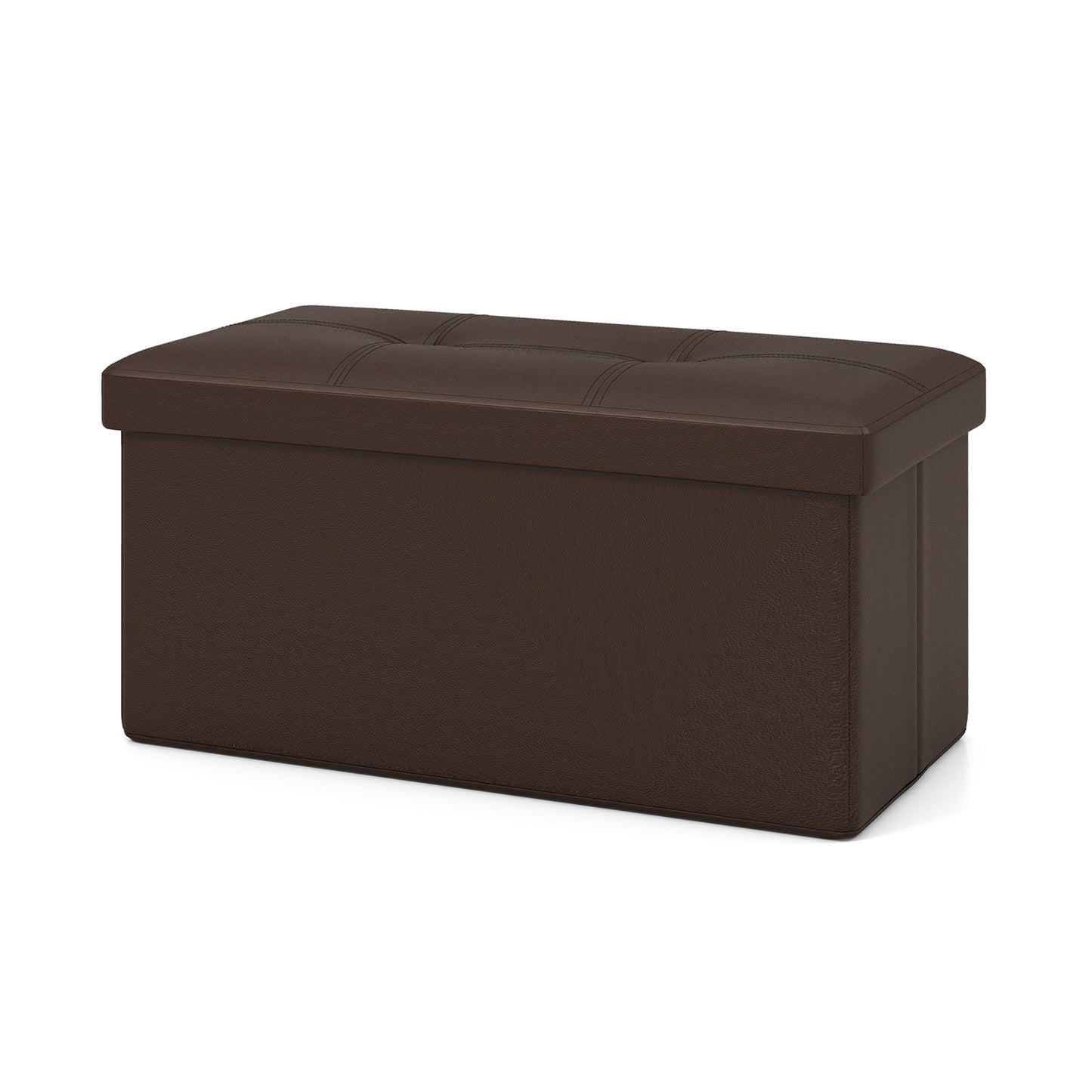 Upholstered Rectangle Footstool with PVC Leather Surface and Storage Function-Brown Kids Crystal