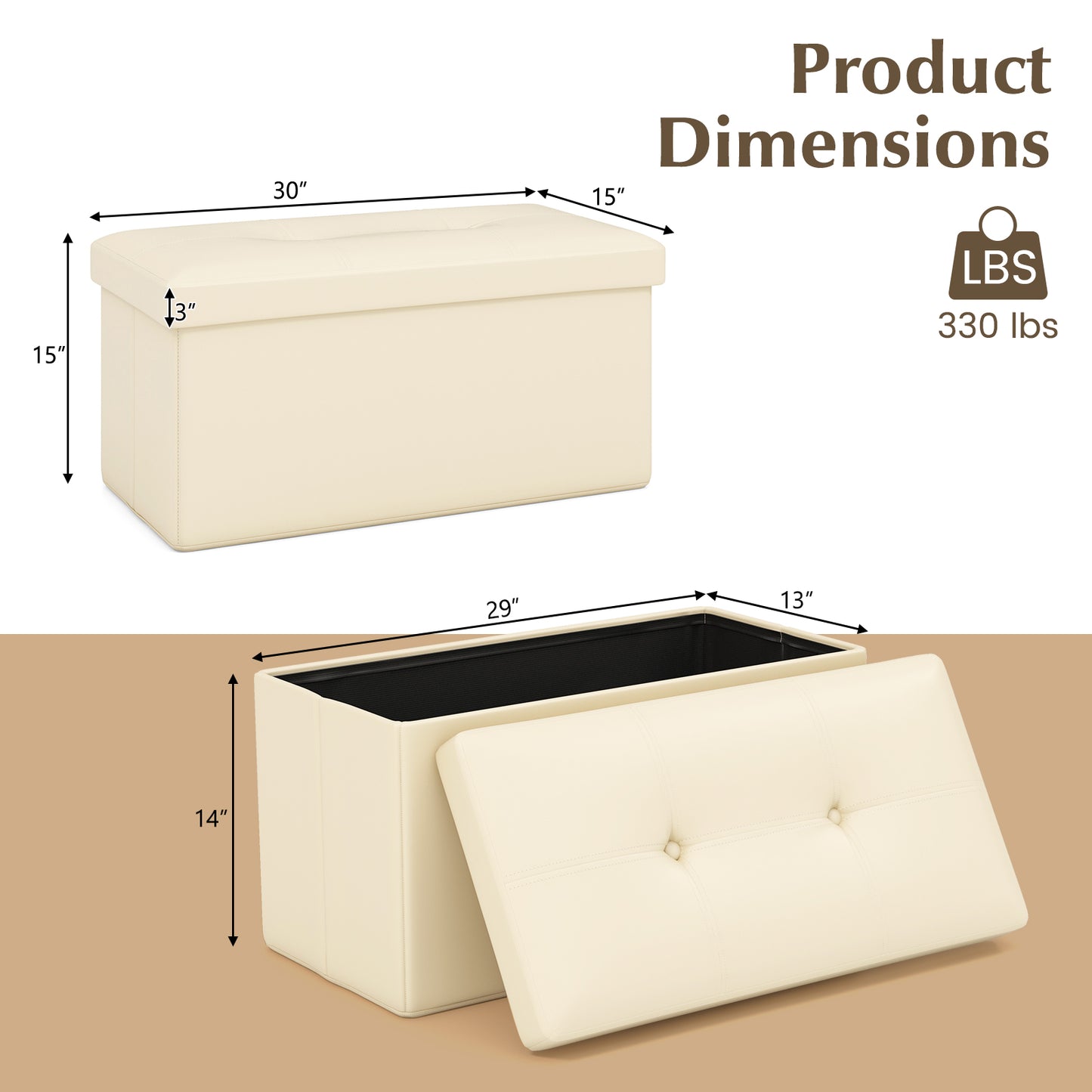 Upholstered Rectangle Footstool with PVC Leather Surface and Storage Function-White Kids Crystal