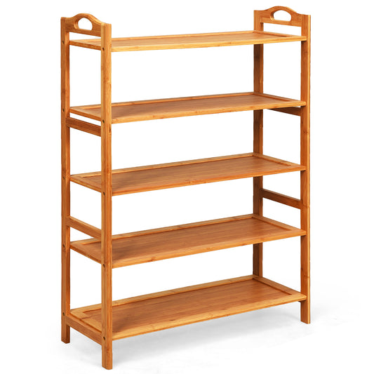 5-Tier Bamboo FreeStanding Shoe Rack-Natural Kids Crystal