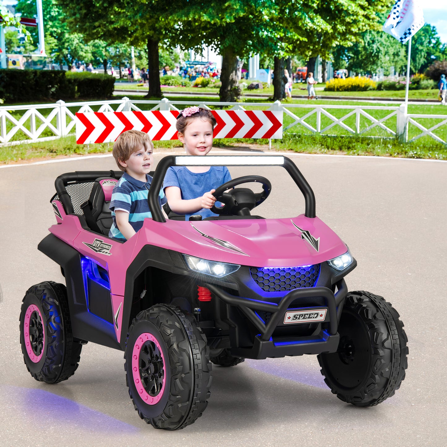 12V 2-Seater Kids Ride on UTV with Slow Start Function Music-Pink Kids Crystal