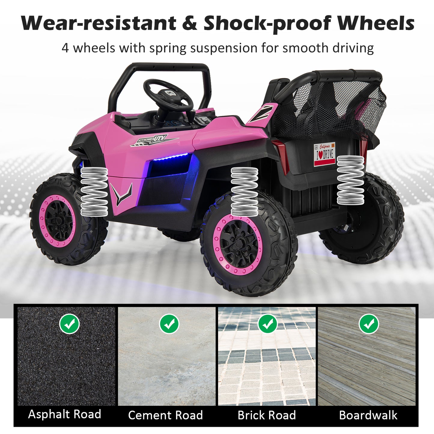 12V 2-Seater Kids Ride on UTV with Slow Start Function Music-Pink Kids Crystal