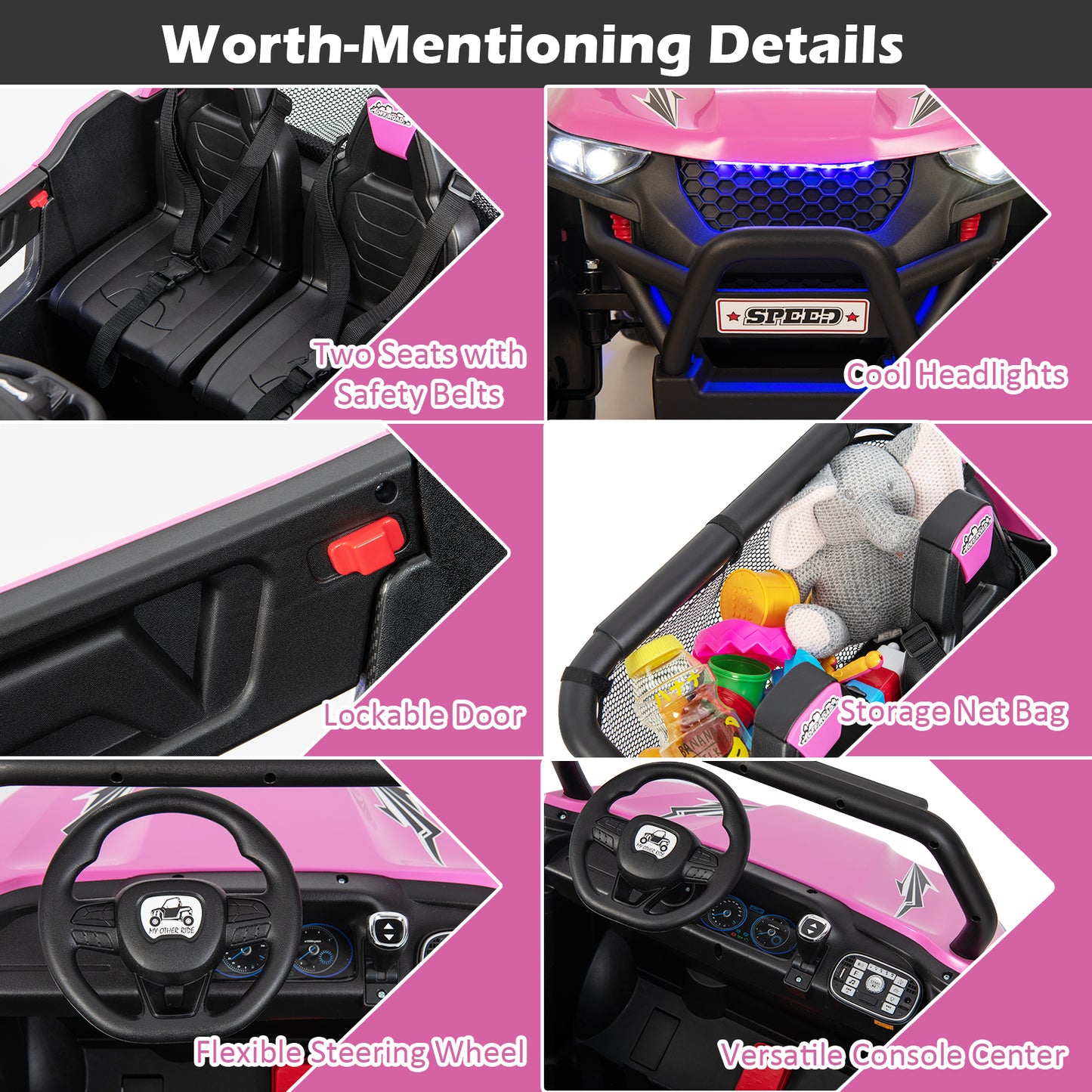 12V 2-Seater Kids Ride on UTV with Slow Start Function Music-Pink Kids Crystal