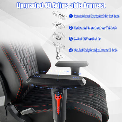 Adjustable Gaming Chair with Gas Lift 4D Armrest and Lumbar Support-Black